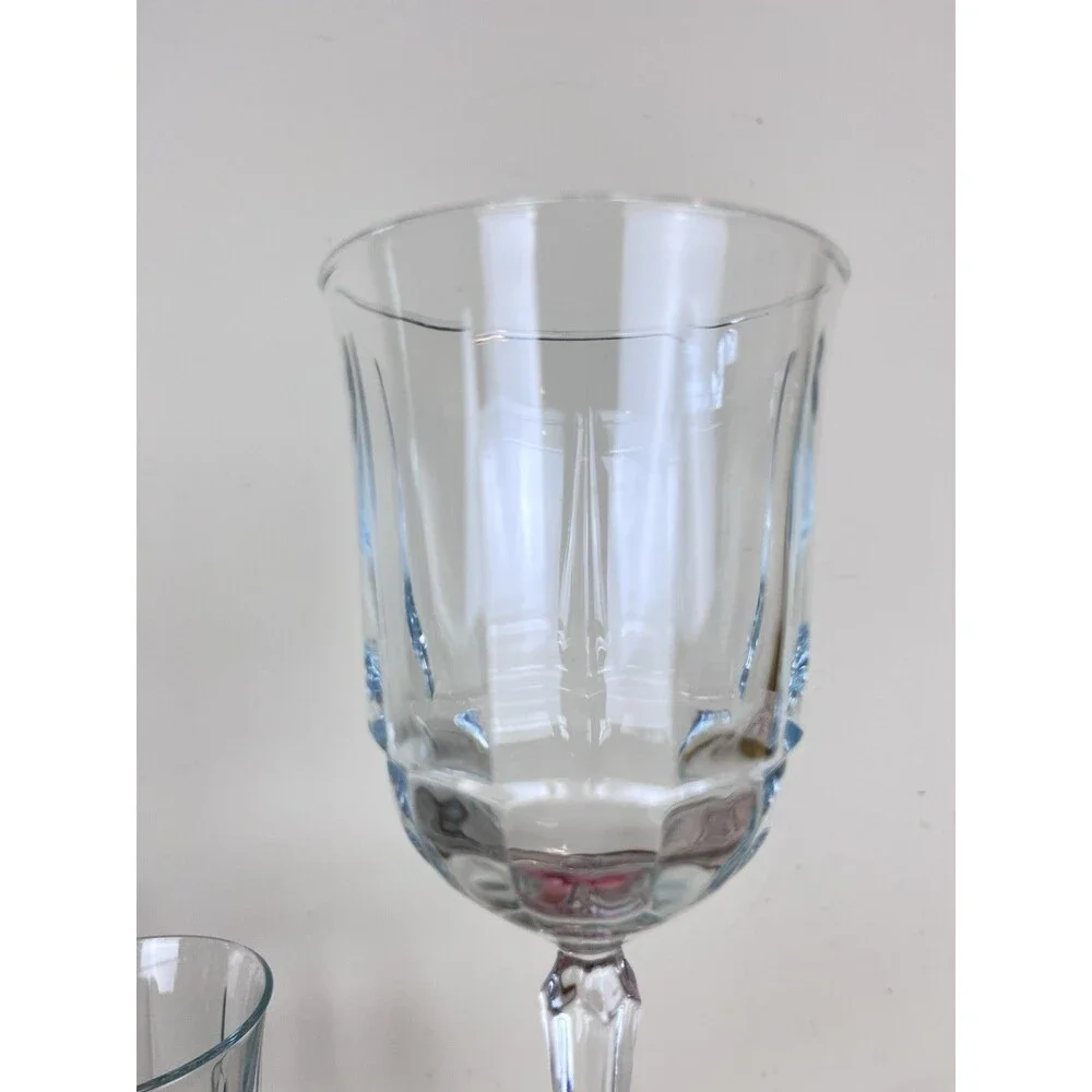 VTG French Goblet Clear Glass Pedestal Footed Stemware Wine Drinking Glasses 2